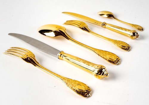 Argenterie et Arts de la table  - Puiforcat - Ménagère Elysée de 70 pièces vermeil argent massif