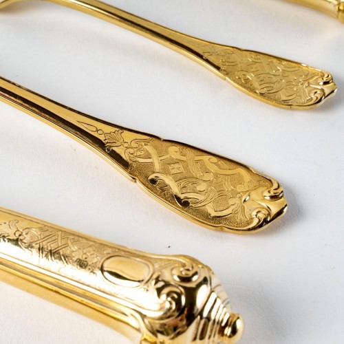 Antiquités - Puiforcat - Elysée Vermeil Sterling Silver Flatware Cutlery Set - 70 Pieces