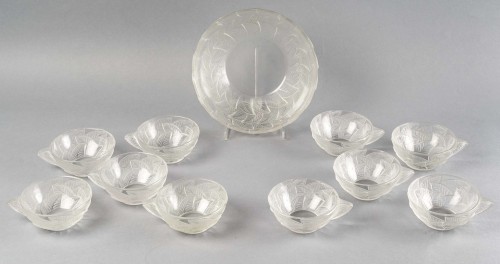 Glass & Crystal  - 1931 René Lalique - Set Ormeaux - Bowl Salad + 10 Cups