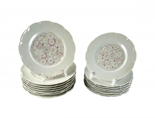 Suzanne Lalique & Haviland - Service de table Pâquerettes 22 pièces en porcelaine celadon
