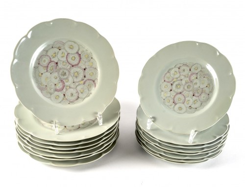 Suzanne Lalique & Haviland - Service de table Pâquerettes 22 pièces en porcelaine celadon - Céramiques, Porcelaines Style Art Déco