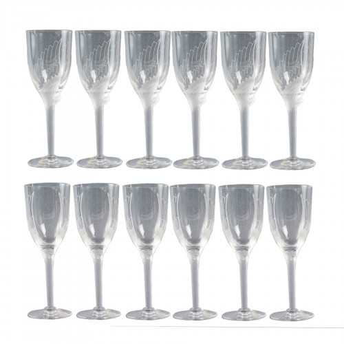 Lalique France - 12 verres coupes champagne Ange de Reims cristal - Neuf en coffret