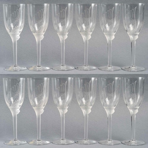 Lalique France - 12 verres coupes champagne Ange de Reims cristal - Neuf en coffret - Verrerie, Cristallerie Style Années 50-60