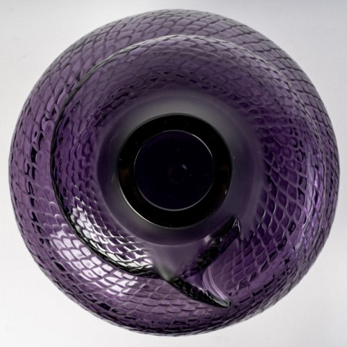Lalique France Vase Serpent Cristal Violet N°044/888 - Neuf Avec Coffret & Certificat - BG Arts