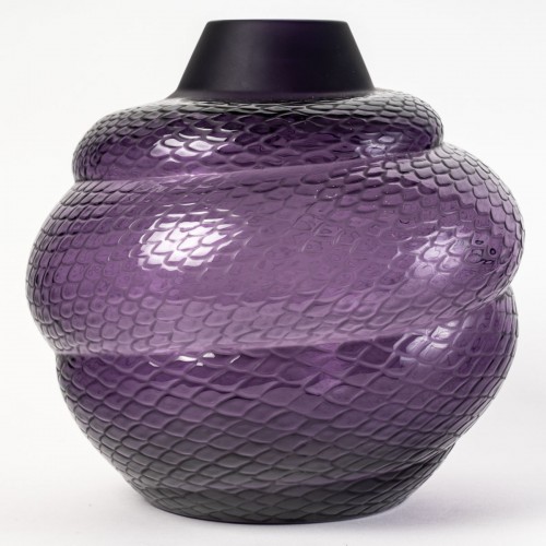 20th century - Lalique France Vase Serpent Snake Purple Crystal 44/888 New Box Certificate