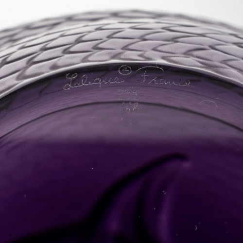 Art Déco - Lalique France Vase Serpent Snake Purple Crystal 44/888 New Box Certificate