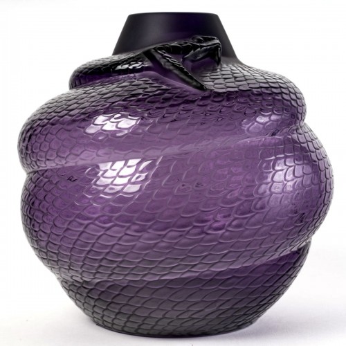 Antiquités - Lalique France Vase Serpent Cristal Violet N°044/888 - Neuf Avec Coffret & Certificat