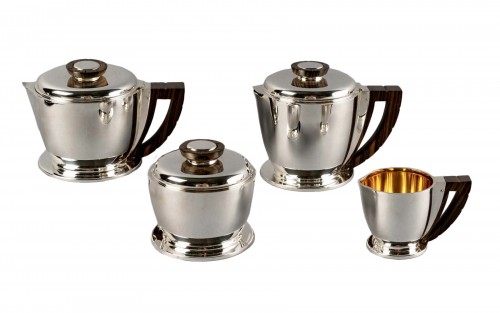 1920 Jean E. Puiforcat - Tea And Coffee Egoiste Set In Sterling Silver Wood