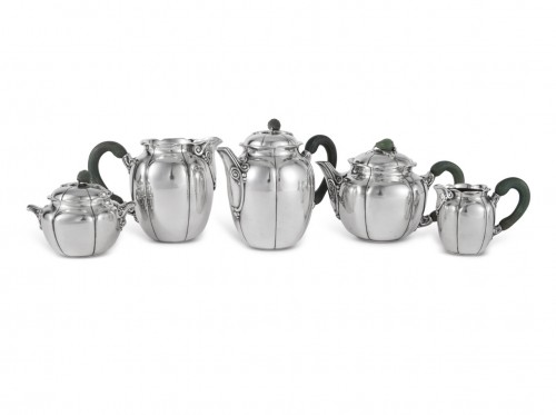 1922 Jean E. Puiforcat - Tea And Coffee Set In Sterling Silver And Nephrite - silverware & tableware Style Art nouveau