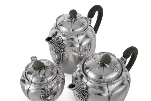 1922 Jean E. Puiforcat - Tea And Coffee Set In Sterling Silver And Nephrite - 