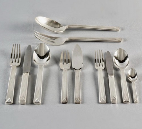 Puiforcat - Cutlery Flatware Set Art Deco Aphea Sterling Silver - 110 Piece - Antique Silver Style Art Déco