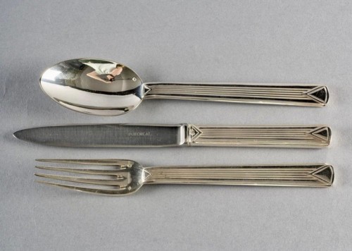 Antique Silver  - Puiforcat - Cutlery Flatware Set Art Deco Aphea Sterling Silver - 110 Piece