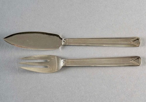 20th century - Puiforcat - Cutlery Flatware Set Art Deco Aphea Sterling Silver - 110 Piece