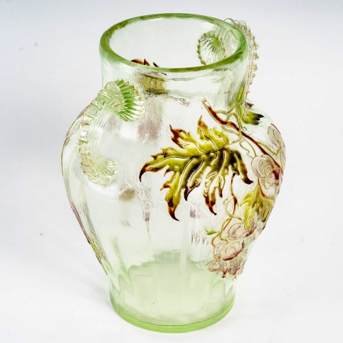 1890 Emile Gallé - Vase à Anses Coeur de Marie - Verrerie, Cristallerie Style Art nouveau