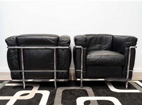 Le Corbusier, Perriand, Jeanneret - Cassina - Paire de fauteuils LC2 en cuir - Sièges Style Art Déco