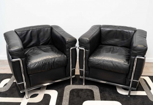 Le Corbusier, Perriand, Jeanneret - Cassina - Paire de fauteuils LC2 en cuir - Art Déco
