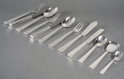 Tetard Freres Cutlery Flatware Art Deco Sterling Silver In Case 154 Pieces - Antique Silver Style Art Déco