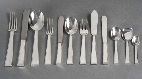 Antique Silver  - Tetard Freres Cutlery Flatware Art Deco Sterling Silver In Case 154 Pieces