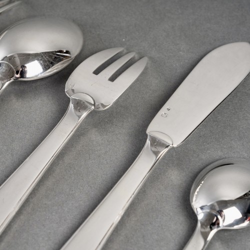 Art Déco - Tetard Freres Cutlery Flatware Art Deco Sterling Silver In Case 154 Pieces