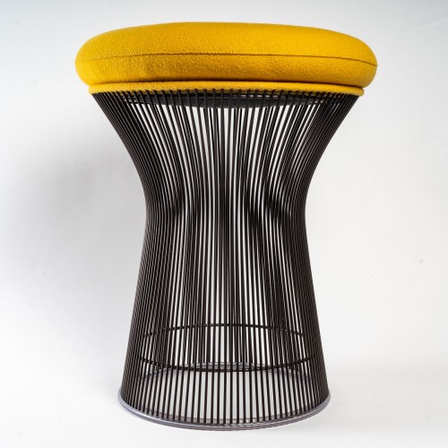 Warren Platner - Knoll International - Tabouret Kvadrat Tonus jaune structure métal bronze - Sièges Style Années 50-60