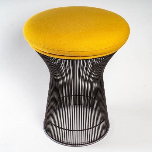 XXe siècle - Warren Platner - Knoll International - Tabouret Kvadrat Tonus jaune structure métal bronze