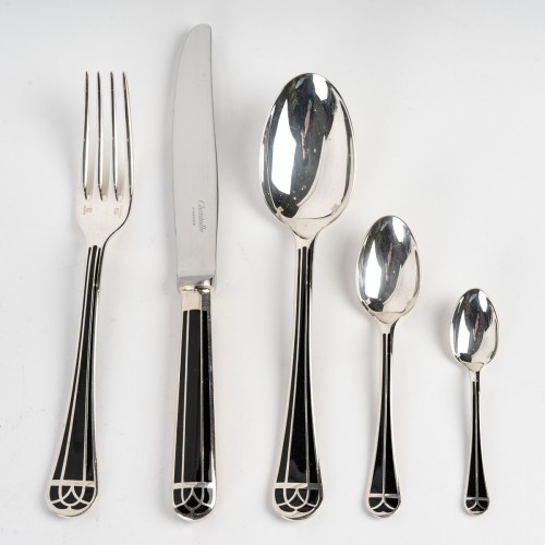 Christofle Flatware Cutlery Set Talisman of 54 Pces - Antique Silver Style Art Déco