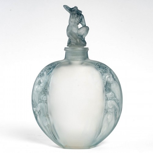 Art Déco - f920 René Lalique - Vase Méplat Sirènes avec bouchon Figurine