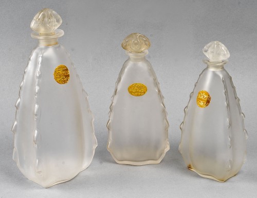 1912 René Lalique - Trois flacons l'Origan pour Coty - Verrerie, Cristallerie Style Art nouveau