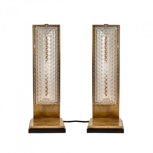 1935 René Lalique - Paire d'appliques Art Déco "Normandie"  montées en lampes