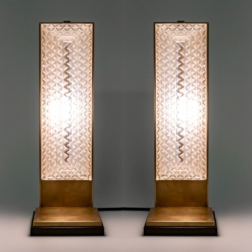 1935 René Lalique - Paire d'appliques Art Déco "Normandie"  montées en lampes - Luminaires Style Art Déco