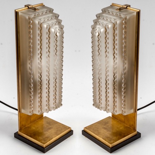 1935 René Lalique - Paire d'appliques Art Déco "Normandie"  montées en lampes - BG Arts