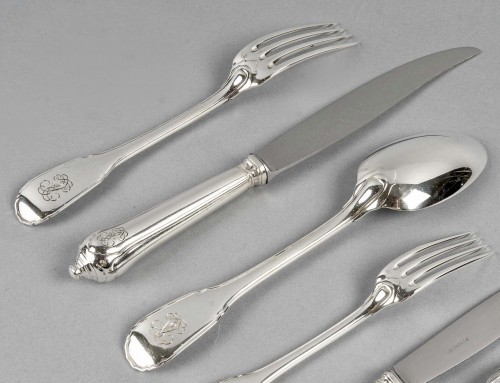 Antique Silver  - Puiforcat - 116 Pieces Cutlery Flatware Set Noailles Sterling Silver