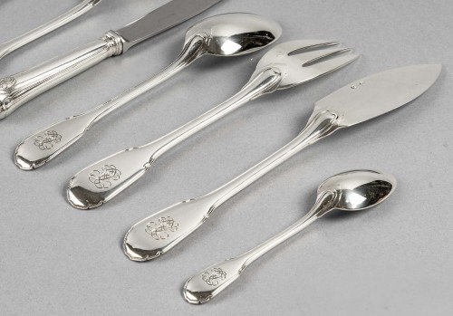 20th century - Puiforcat - 116 Pieces Cutlery Flatware Set Noailles Sterling Silver