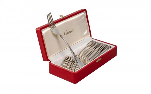 Cartier La Maison du Prince - 18 Starter Dessert Forks Silver Plated In Box