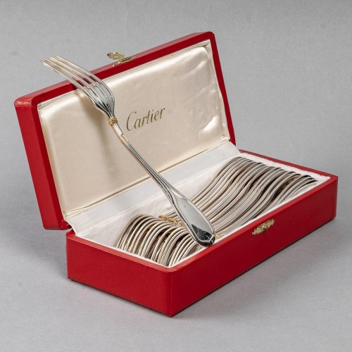 Cartier La Maison du Prince - 18 Starter Dessert Forks Silver Plated In Box - Antique Silver Style 