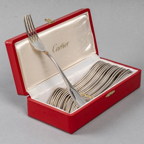 Antique Silver  - Cartier La Maison du Prince - 18 Starter Dessert Forks Silver Plated In Box