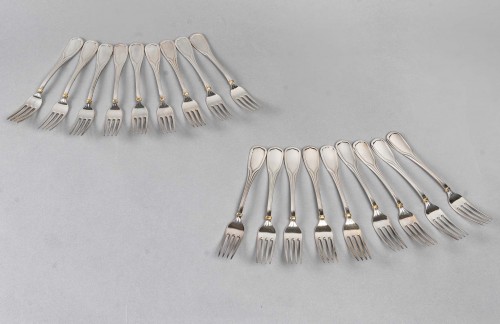 Antiquités - Cartier La Maison du Prince - 18 Starter Dessert Forks Silver Plated In Box