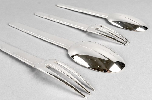1926 Jean Puiforcat - 16 pieces Cutlery Flatware Set Cabourg - Antique Silver Style Art Déco