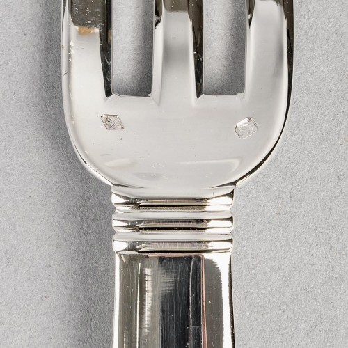 1924 Jean Puiforcat - Set Of 6 Bayonne Table Forks - Antique Silver Style Art Déco