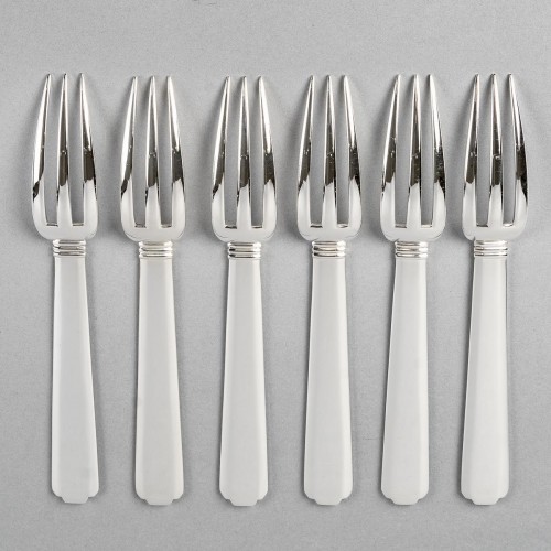 1924 Jean Puiforcat - Set Of 6 Bayonne Table Forks - 