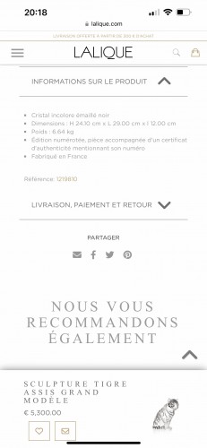 Antiquités - Lalique France - Tigre Neuf Coffret avec Certificat