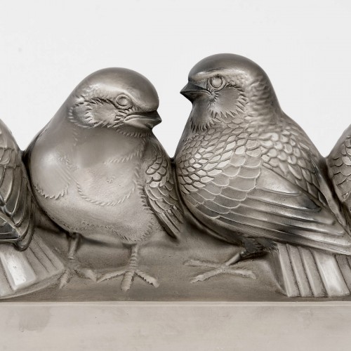 20th century - 1933 René Lalique - Decoration Group Of Six Sparrows
