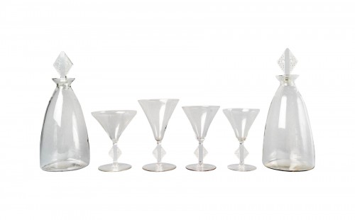 1930 René Lalique - Set Of Tablewares Glasses Savegrne 34 Pces