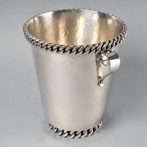 Jean Desprès - Champagne Ice Bucket Art Deco Hammered Silver Plated Metal - Antique Silver Style Art Déco