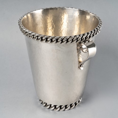 Jean Desprès (1889-1980) - Seau à Champagne Art Déco en métal argenté martelé - Argenterie et Orfèvrerie Style Art Déco