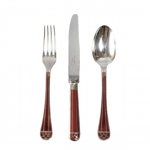 Christofle - Flatware Cutlery Set Talisman Plated Silver &amp; Sienna Lacquer