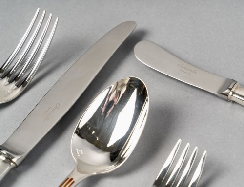 Christofle - Flatware Cutlery Set Talisman Plated Silver &amp; Sienna Lacquer - 