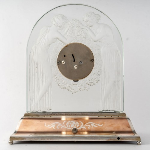 Antiquités - 1926 René Lalique - Clock Deux Figurines Glass - American Base