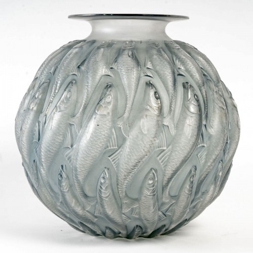 1927 René Lalique - Vase Marisa Verre Blanc Patiné Bleu - Verrerie, Cristallerie Style Art Déco