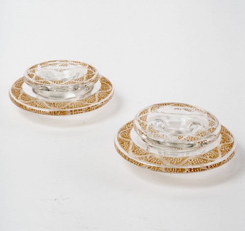 Glass & Crystal  - 1934 René Lalique - Pair Of  &quot;Ricquewihr&quot;  Candlesticks
